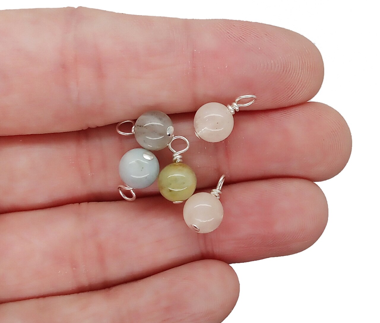 Beryl 6mm Bead Dangles, Small Gemstone Charms, 5 or 10 pieces, Adorabilities